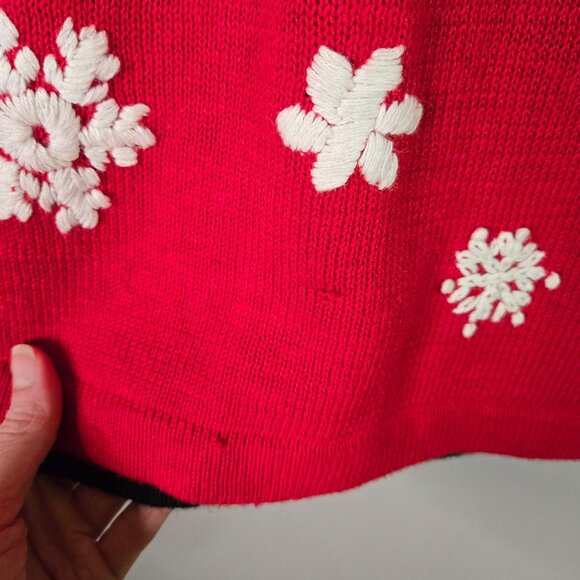 Vintage Ugly Novelty Christmas Holiday Sweater Embroidered Holly Snowflakes - Picture 5 of 9